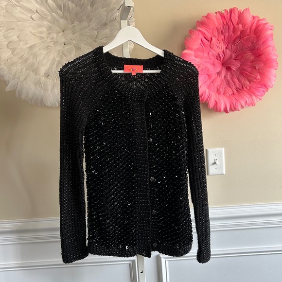 Black Sequined Beaded  Manoush Cardigan Size S - Picture 1 of 4